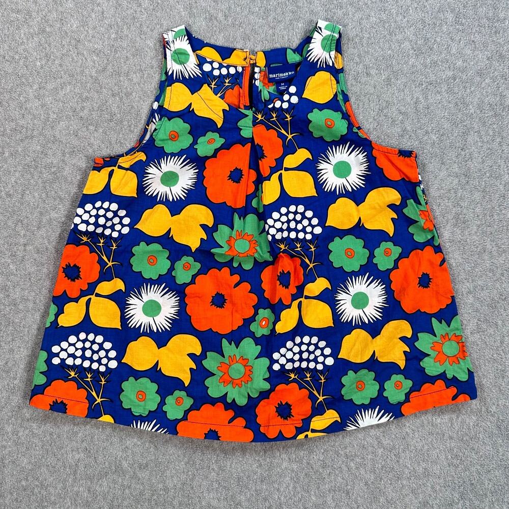 Marimekko For Target Girls Medium Sleeveless Blouse Retro Floral Blue Orang